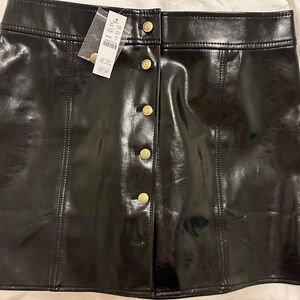 J Crew faux Leather skirt with gold buttons